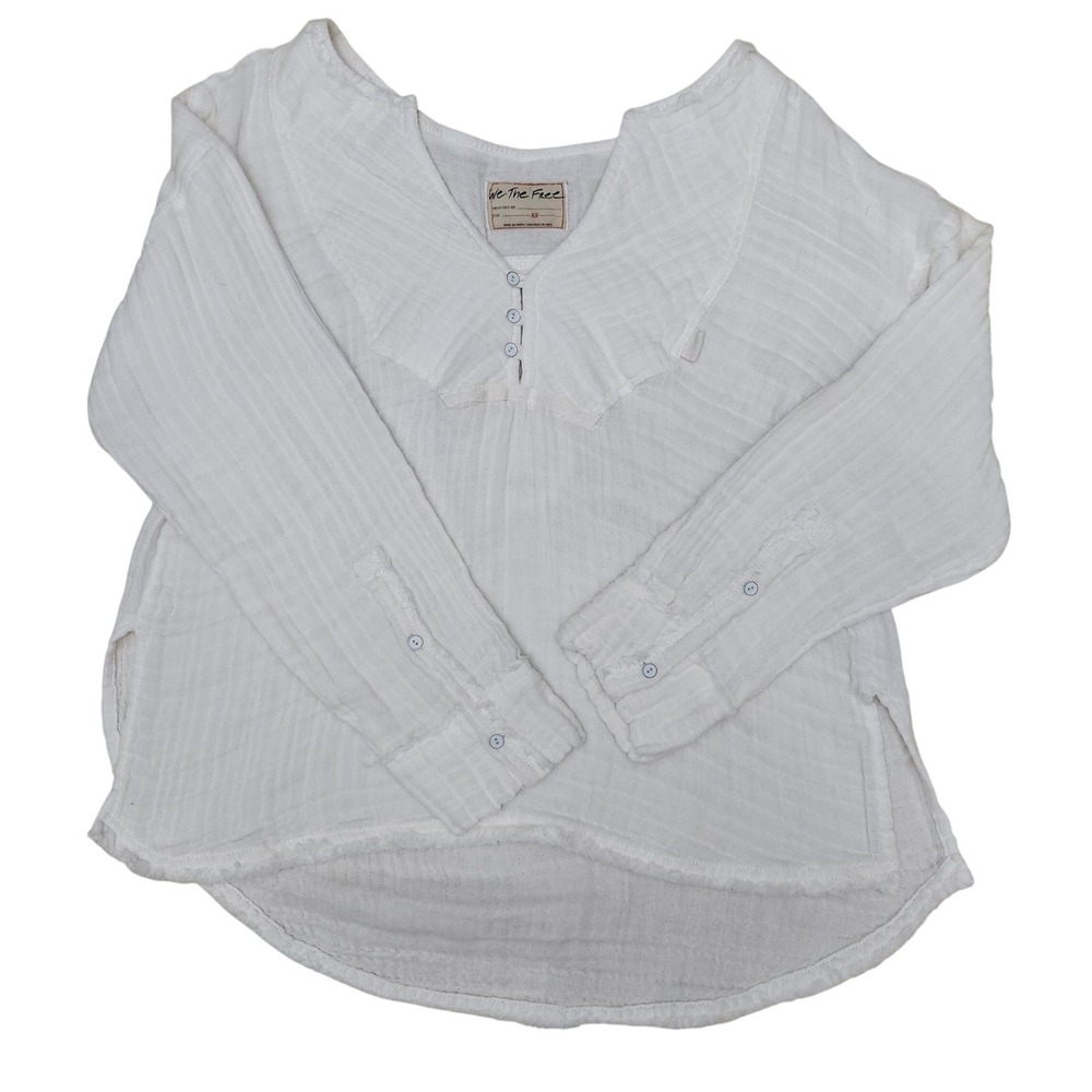 We The Free Free People White Cotton Gauze V-Neck Button Top XS OB2009429